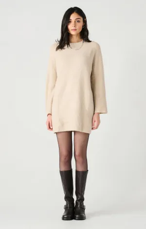 Crewneck Mini Sweater Dress | Light Oak