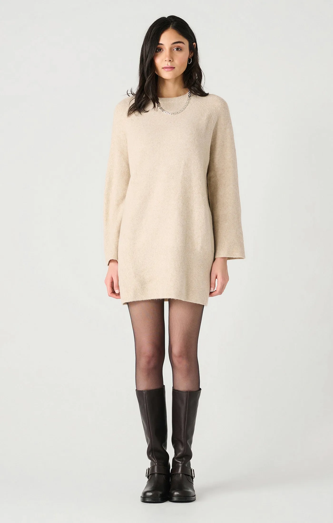 Crewneck Mini Sweater Dress | Light Oak