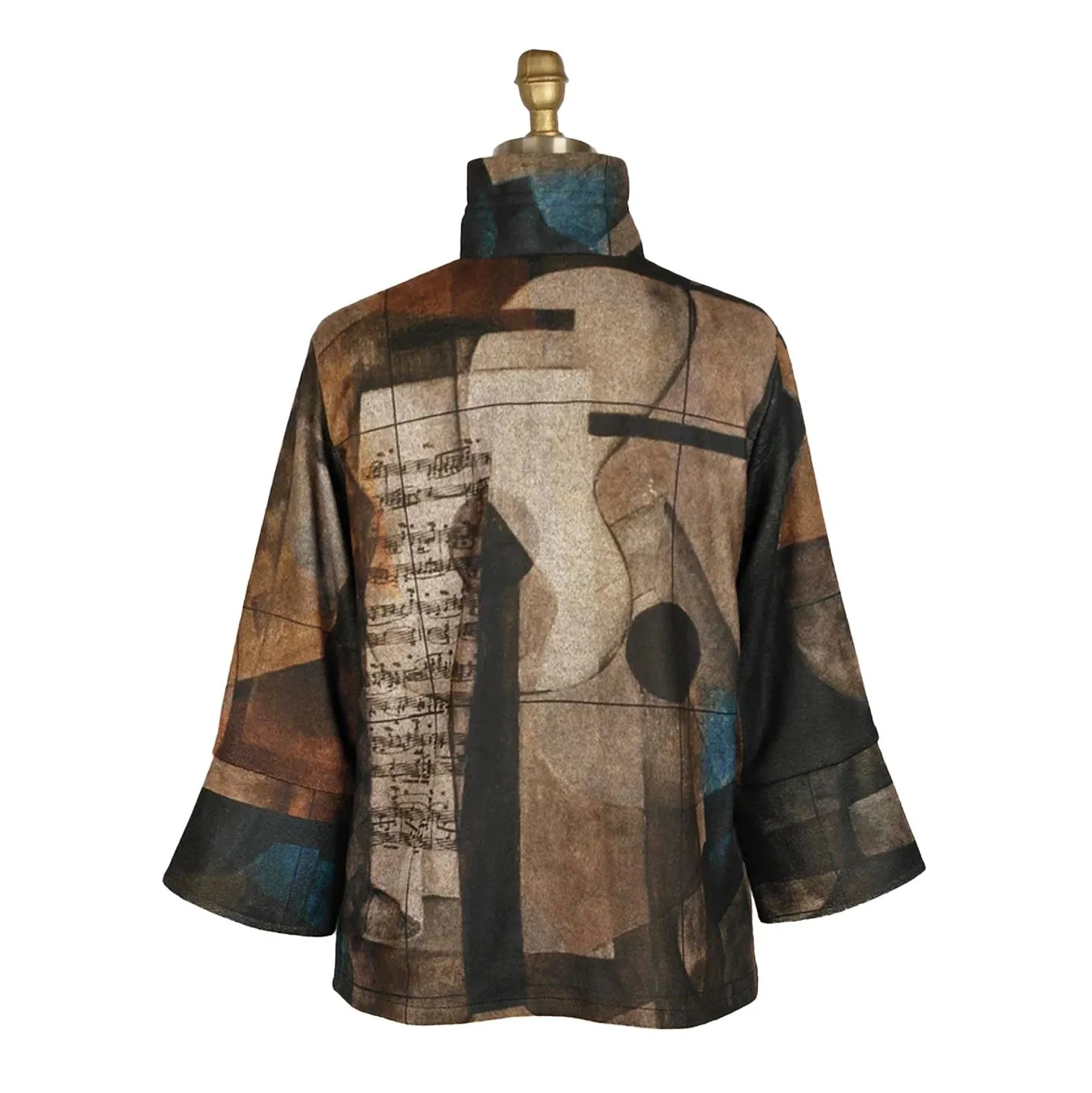 Damee Musical Notes Print Flannel Jacket - 4919-BRN