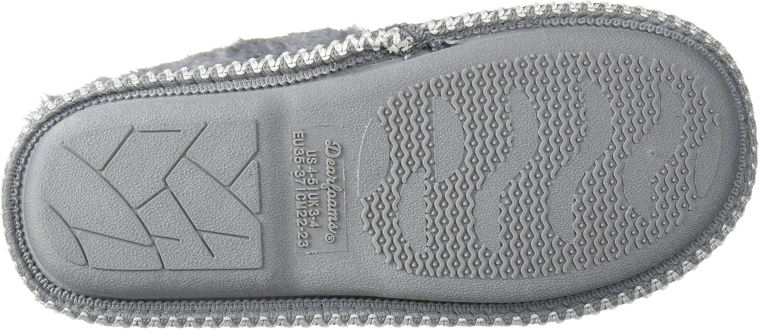 Dearfoams Unisex-Child Mia Kids faux faux fur Closed Back with Heart Detail Slipper