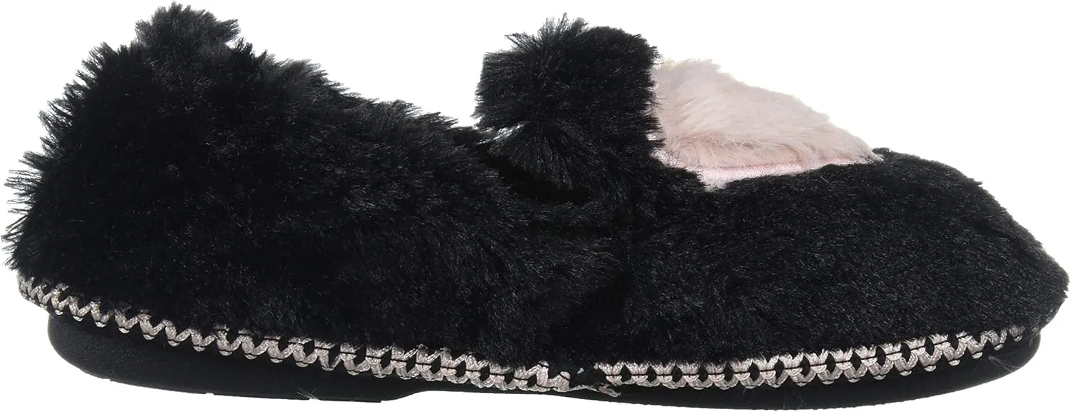 Dearfoams Unisex-Child Mia Kids faux faux fur Closed Back with Heart Detail Slipper