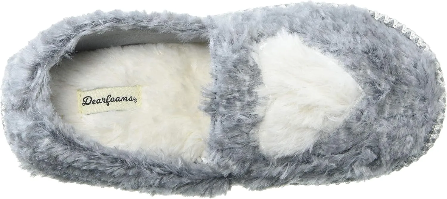 Dearfoams Unisex-Child Mia Kids faux faux fur Closed Back with Heart Detail Slipper