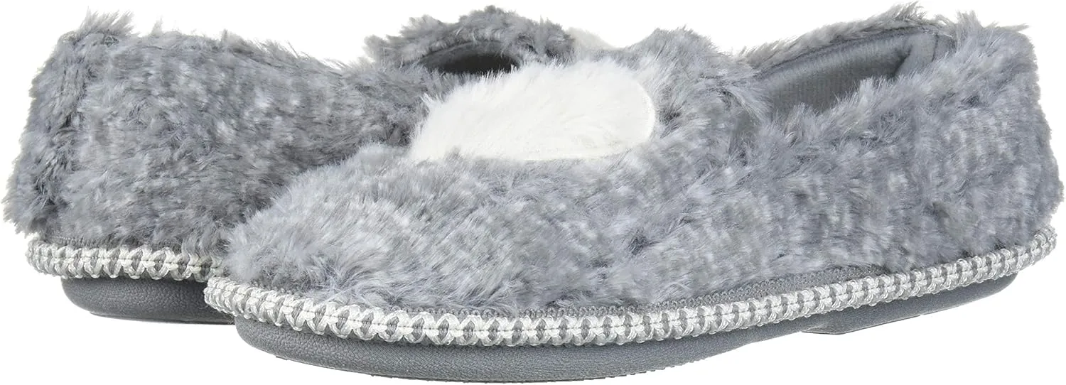 Dearfoams Unisex-Child Mia Kids faux faux fur Closed Back with Heart Detail Slipper