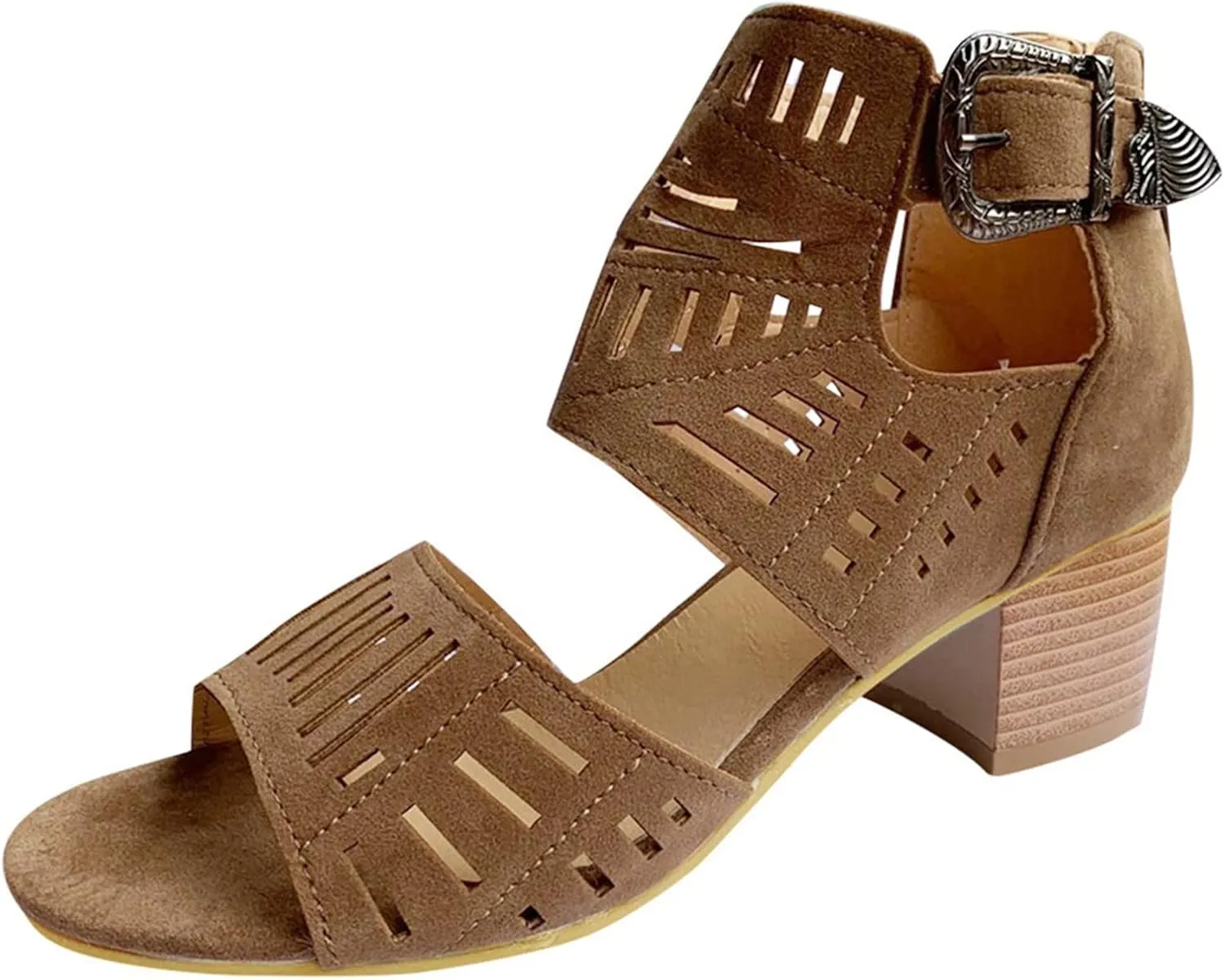 Eduavar Sandals for Women Dressy Summer, Wedge Sandals for Women Chunky Heel Sandals Open Toe Hollow Out Ankle Strap Sandals