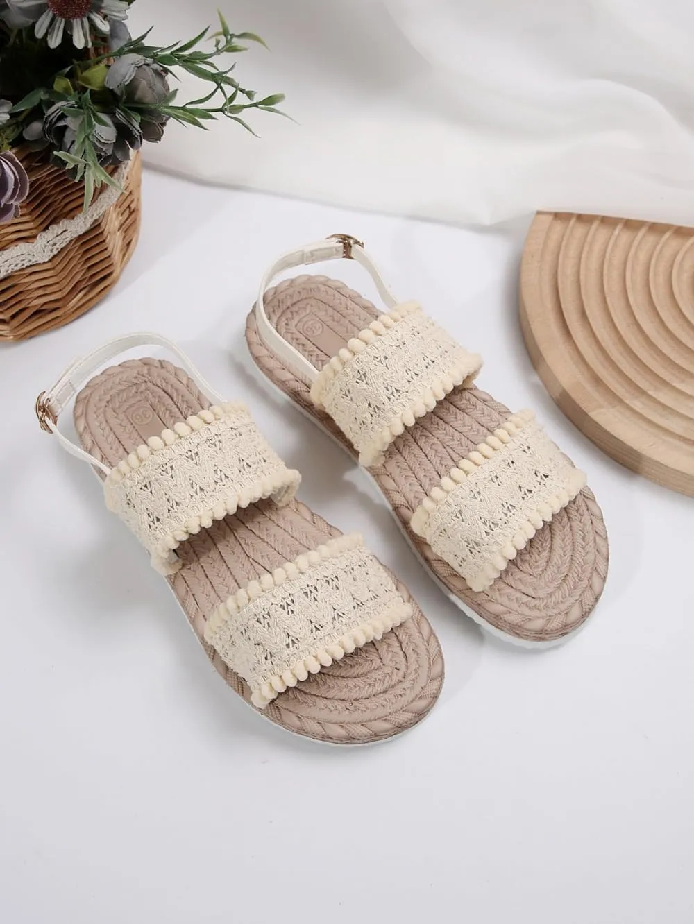 Espadrilles Rattan Sandals for Women Platform Raffia Sandals Straw Woven Slingback Dress Shoes Slip on House Slippers Lightweight Breathable Open Toe Casual Walking Slides Summer Beach Party Vacation