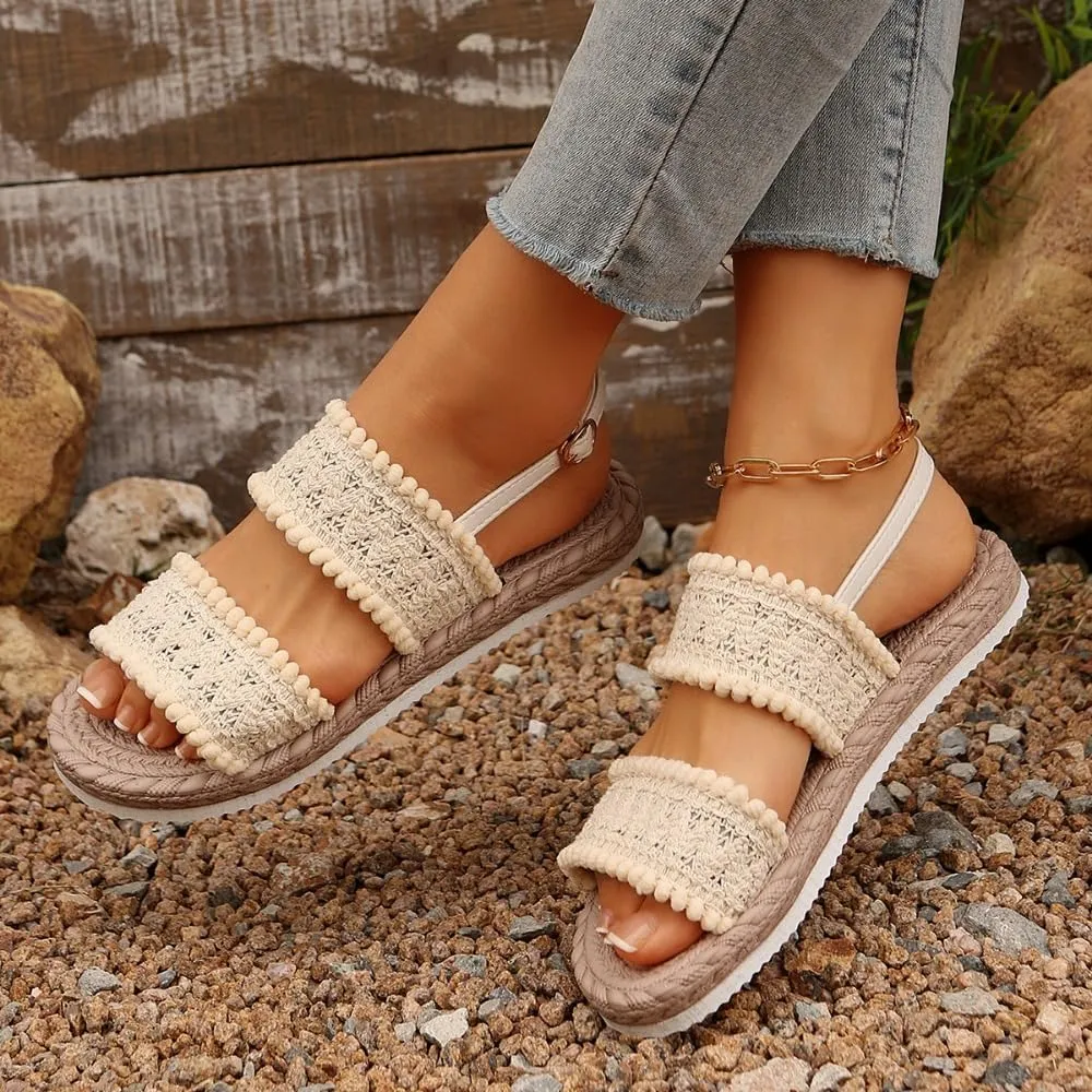Espadrilles Rattan Sandals for Women Platform Raffia Sandals Straw Woven Slingback Dress Shoes Slip on House Slippers Lightweight Breathable Open Toe Casual Walking Slides Summer Beach Party Vacation