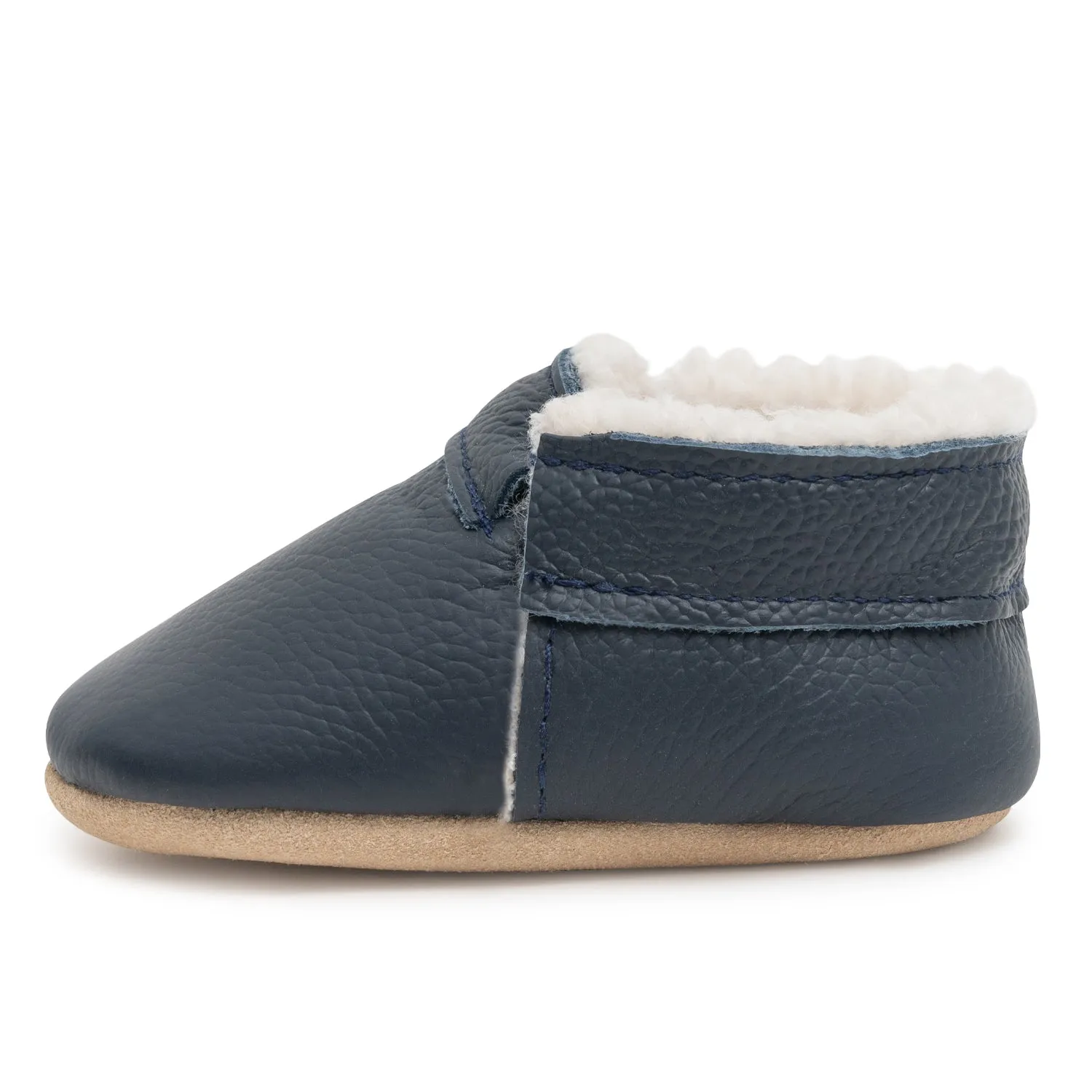 Fringeless Navy Sherpa Moccasins