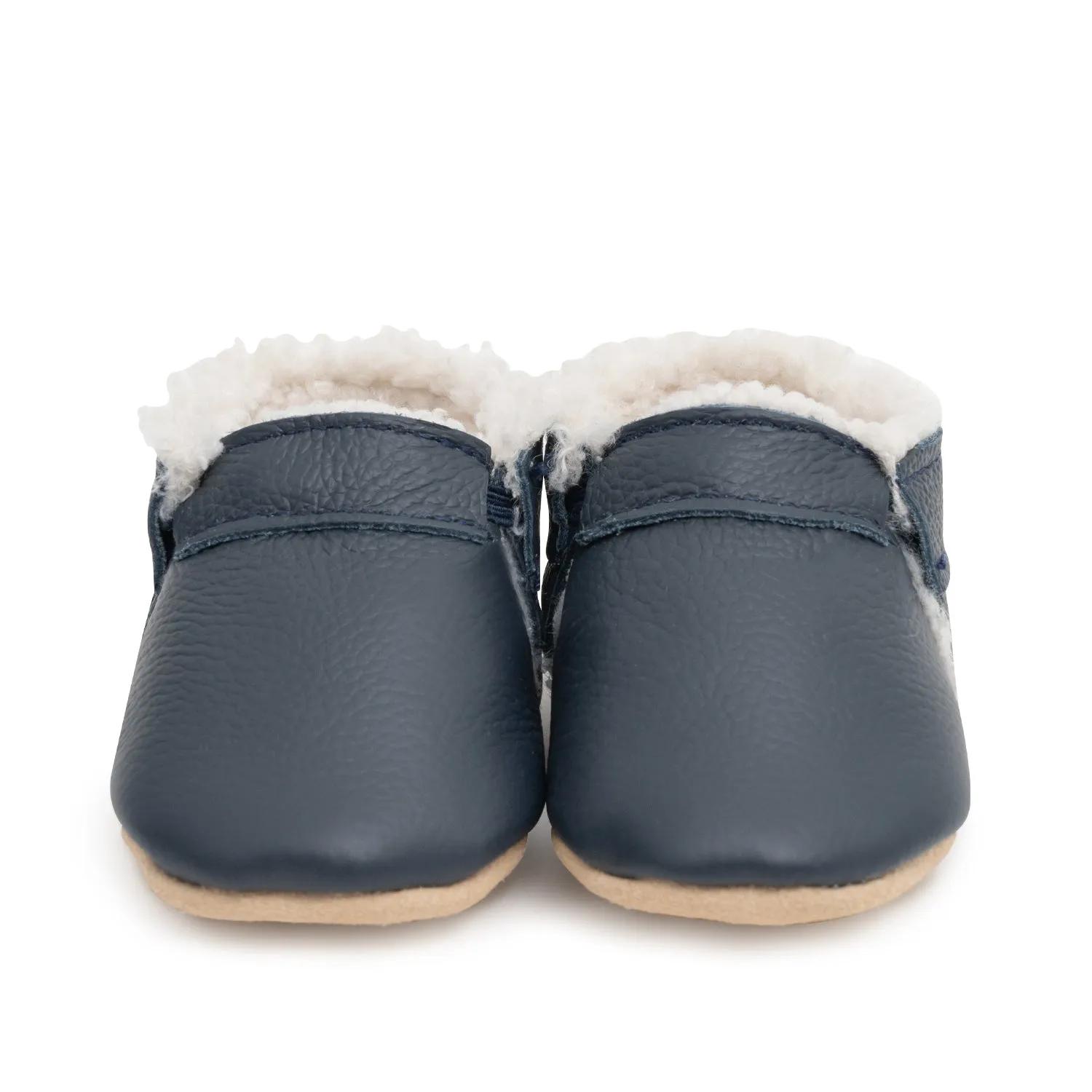 Fringeless Navy Sherpa Moccasins