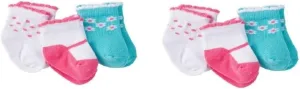 Gerber Baby Girl 6-Pk Coral/Blue Ankle Socks Size 0-6M