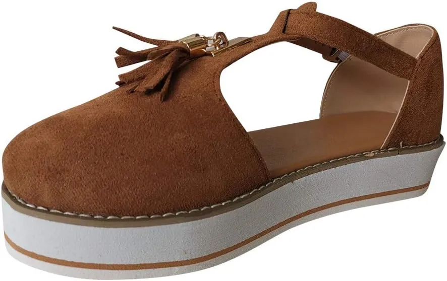 Gibobby Platform Sandals Espadrille,Women's Straps Platform Wedges Sandals Casual Summer Closed Toe Espadrilles Sandals