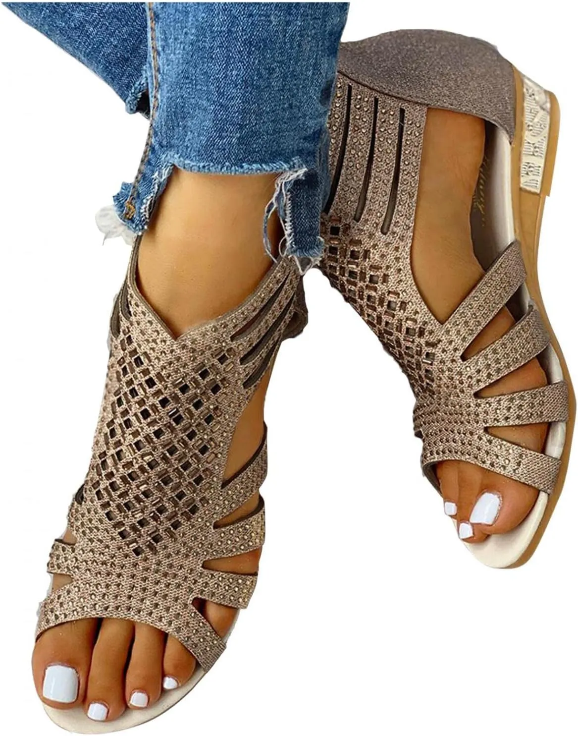 Gibobby Sandals for Women Platform,Womens Casual Round Toe Breathable Wedges Bowknot Hollow Out Walking Beach Shoes