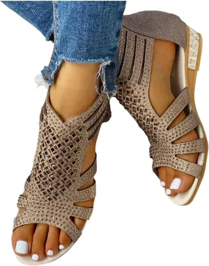 Gibobby Sandals for Women Platform,Womens Casual Round Toe Breathable Wedges Bowknot Hollow Out Walking Beach Shoes