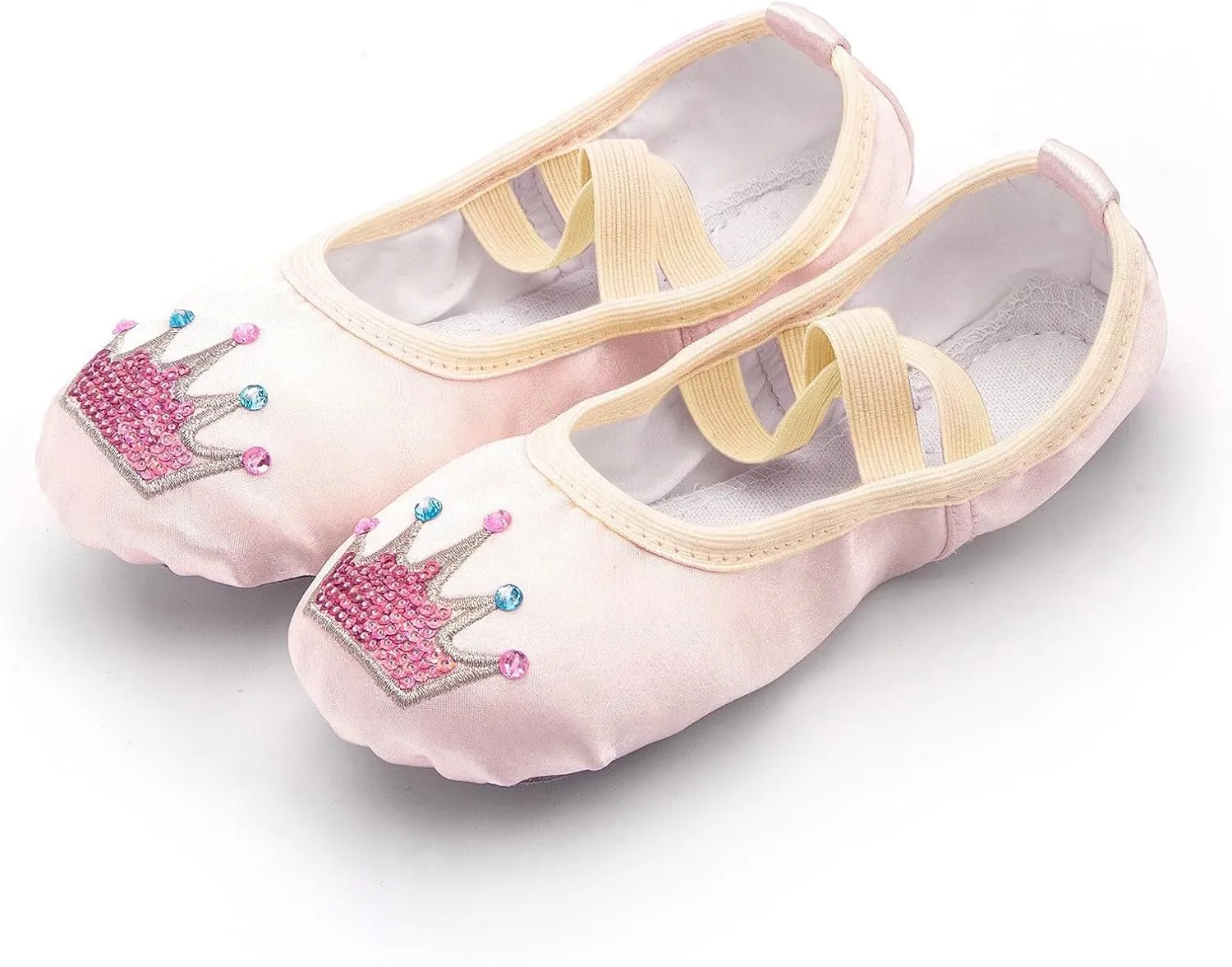 Girls Ballet Shoes Glitter Split-Sole Dance Slippers Soft Lightweight with Elastic Laces for Performance Gymnastics