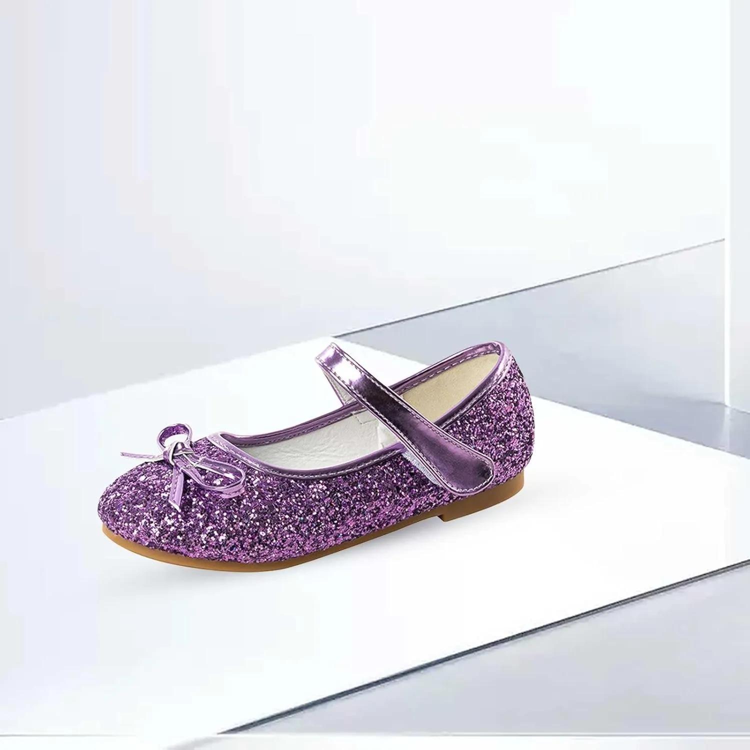 Girls Cute Bowknot Glitter Dress Shoes Mary Jane Low Heels Party Wedding Prom Formal Shoes for Preppy Teens Kids