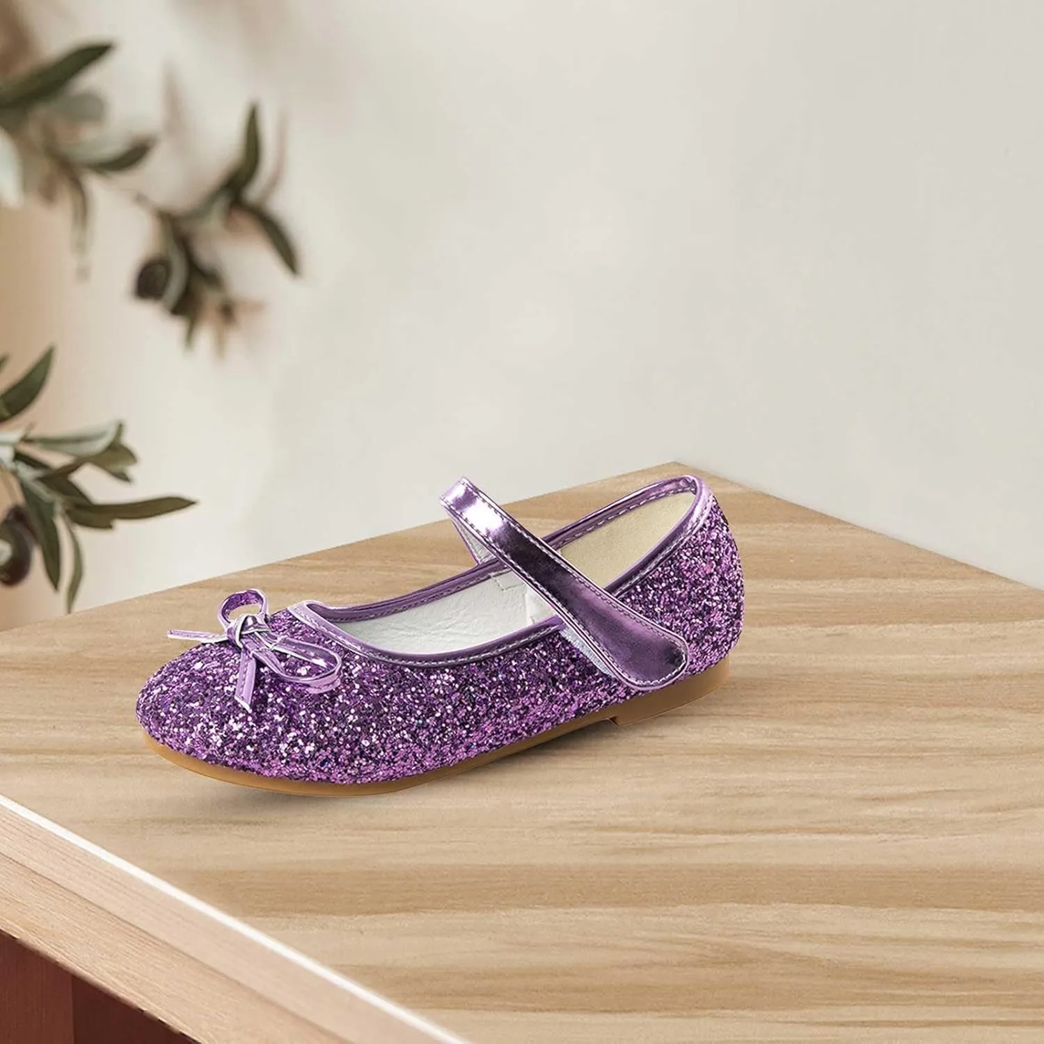 Girls Cute Bowknot Glitter Dress Shoes Mary Jane Low Heels Party Wedding Prom Formal Shoes for Preppy Teens Kids