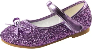 Girls Cute Bowknot Glitter Dress Shoes Mary Jane Low Heels Party Wedding Prom Formal Shoes for Preppy Teens Kids