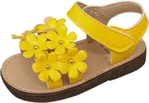 Girls Flat Sandals with Adjustable Ankle Strap Girls Shoes Comfortable Soft Bottom Open Toe Sandals Fashionable Flower Princess Casual Double Slip On Slide