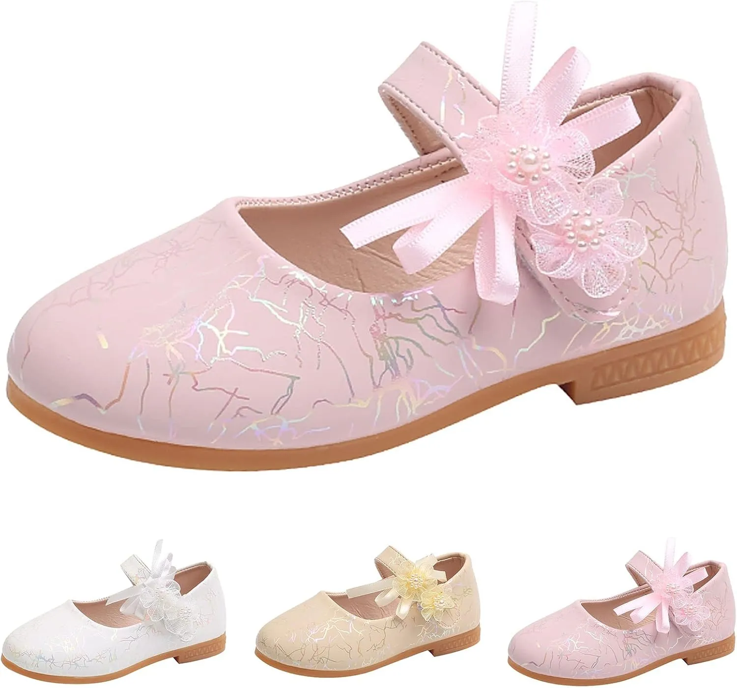 Girls Mary Jane Communion Shoes Flower Girls Princess Ballerina Flat Dress Shoes for School/Wedding/Party/Feast