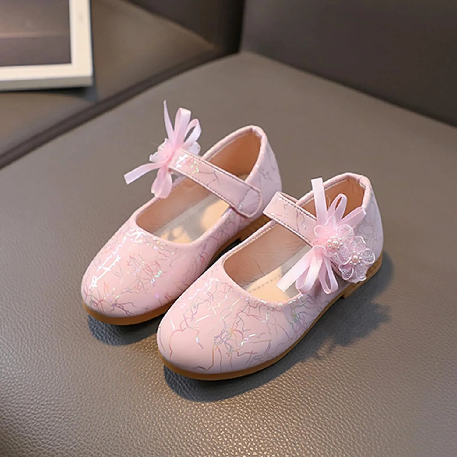 Girls Mary Jane Communion Shoes Flower Girls Princess Ballerina Flat Dress Shoes for School/Wedding/Party/Feast