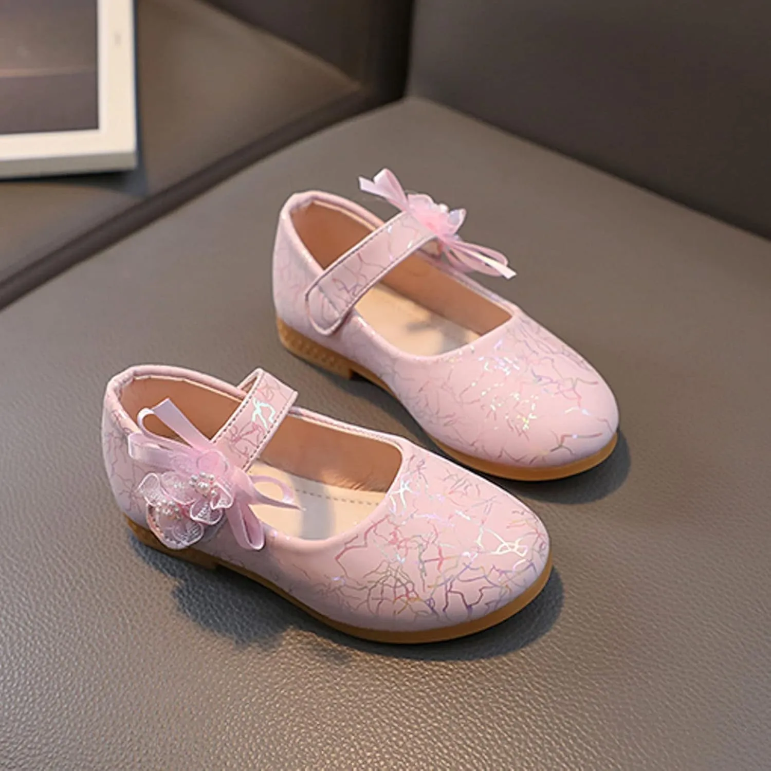 Girls Mary Jane Communion Shoes Flower Girls Princess Ballerina Flat Dress Shoes for School/Wedding/Party/Feast