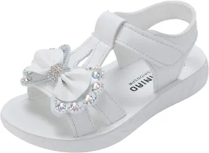 Girls Rhinestones Bow Flat Sandals Open Toe Soft Sole T Strap Cute Dress Up Shoes for 4 to 12 Yearss Kids Sandals