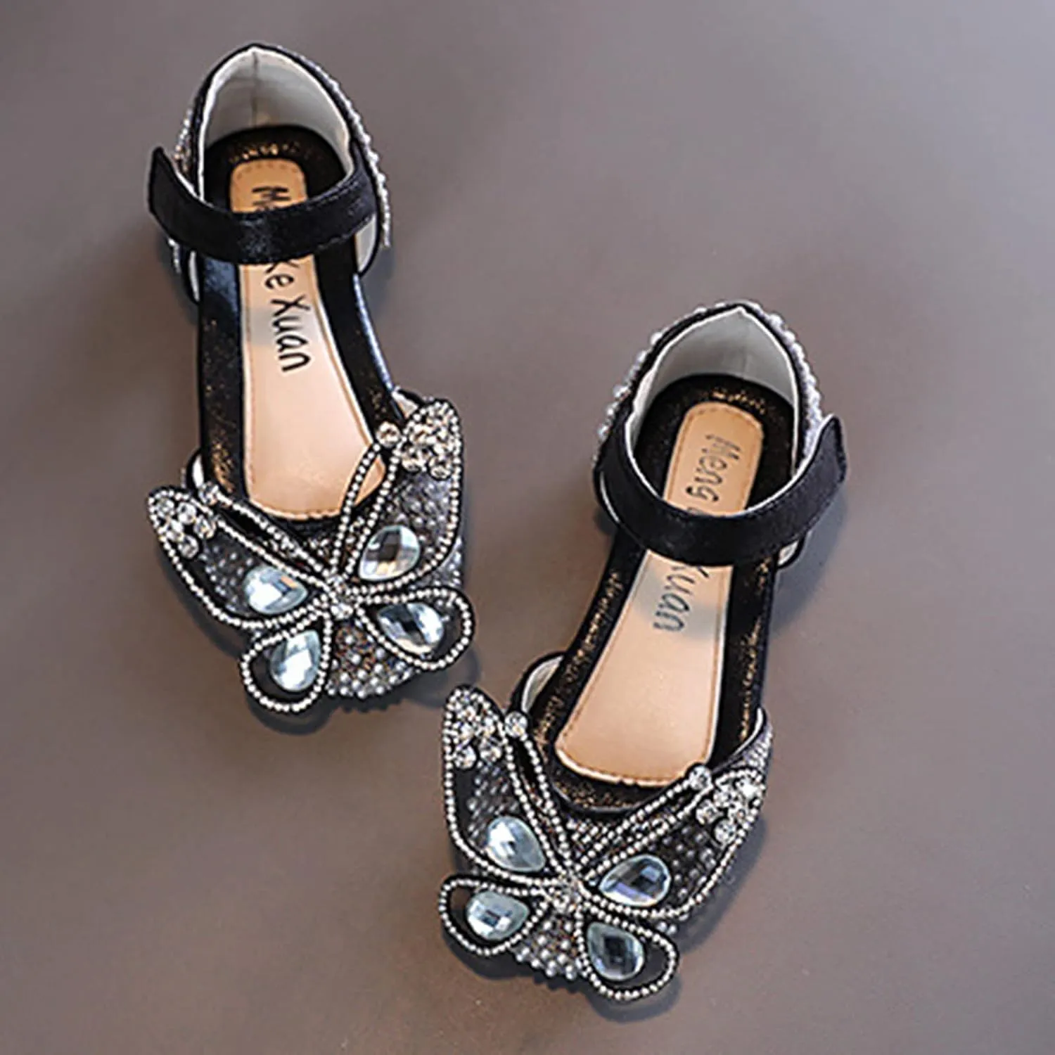 Girls Sandals, Closed Toe Cute Butterfly Princess Flat, Sparkly Summer Dress Shoes, Glitter Rhinestone Flats Sandals