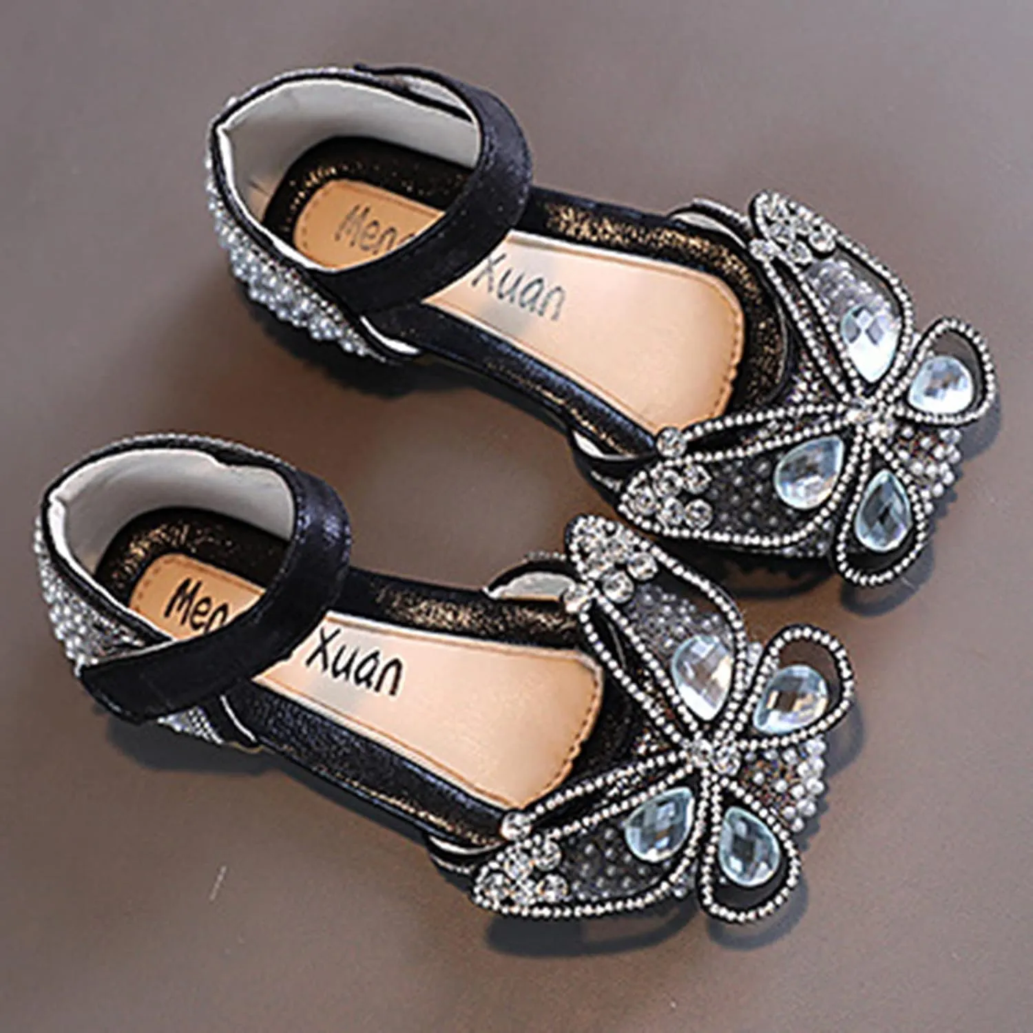 Girls Sandals, Closed Toe Cute Butterfly Princess Flat, Sparkly Summer Dress Shoes, Glitter Rhinestone Flats Sandals