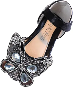 Girls Sandals, Closed Toe Cute Butterfly Princess Flat, Sparkly Summer Dress Shoes, Glitter Rhinestone Flats Sandals