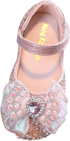 Girls Sandals Glitter Mary Jane Dress Shoes Low Heel Sequins Princess Sandals Bowknot Wedding Party Shoes