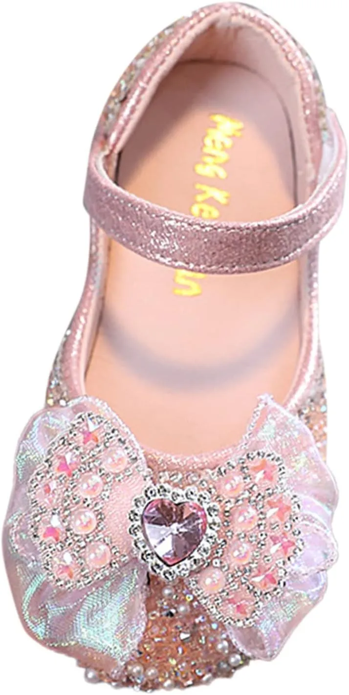 Girls Sandals Glitter Mary Jane Dress Shoes Low Heel Sequins Princess Sandals Bowknot Wedding Party Shoes