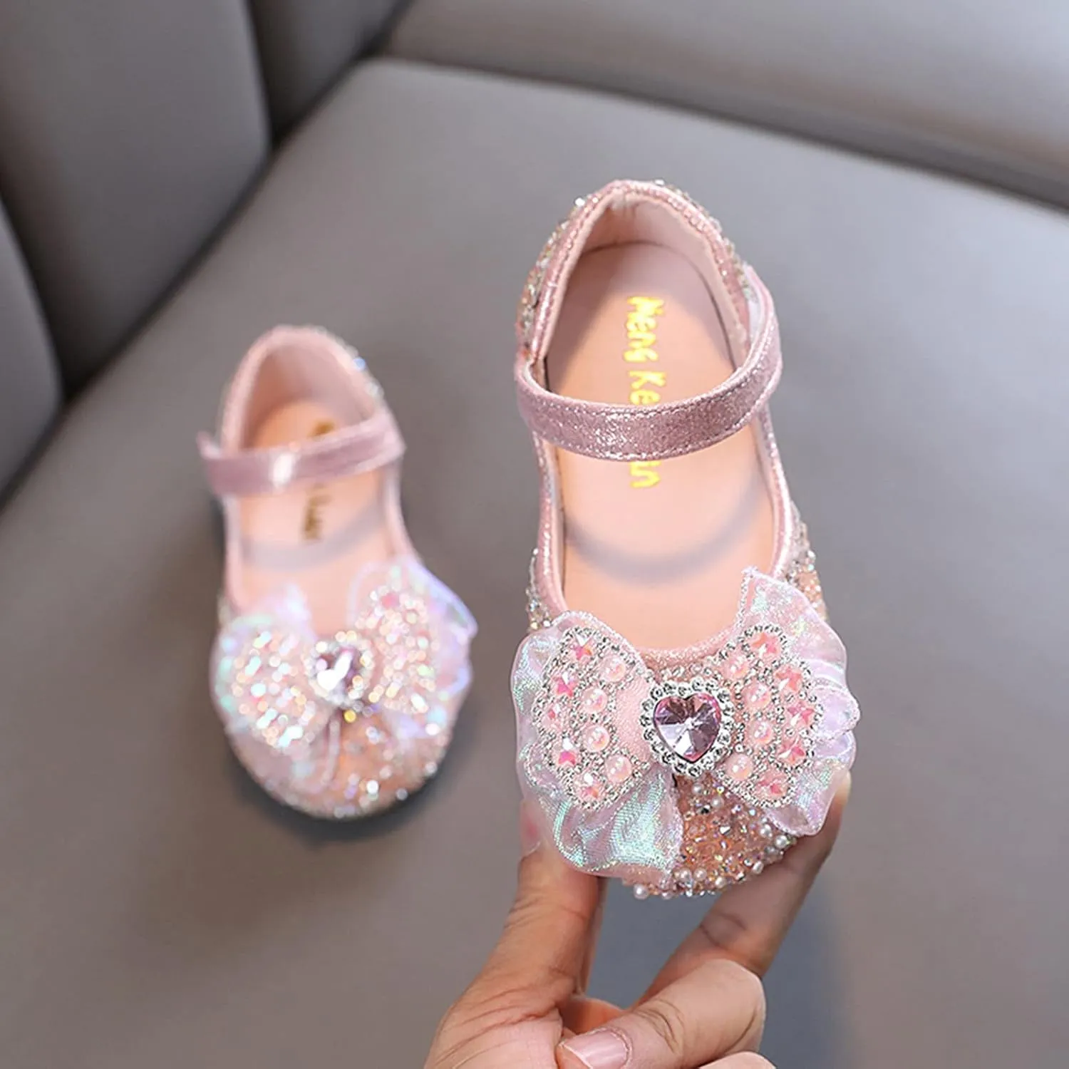 Girls Sandals Glitter Mary Jane Dress Shoes Low Heel Sequins Princess Sandals Bowknot Wedding Party Shoes