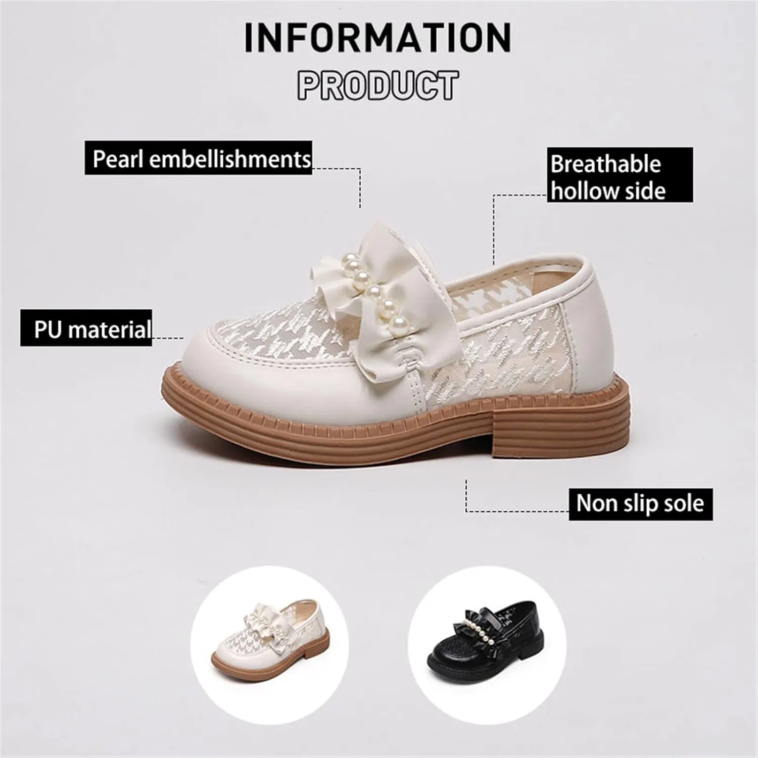 Girls School niform Loafer Flats Kids Leather Dress Shoes Pearl Mary Jane Slip On Platform Round Toe Dress Shoes