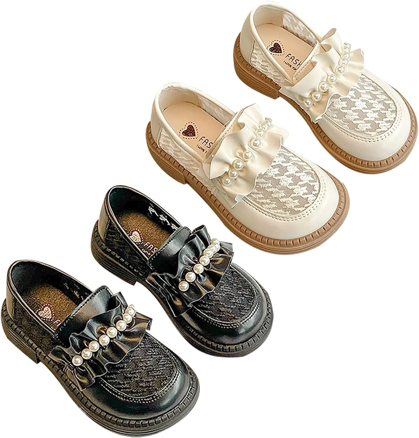 Girls School niform Loafer Flats Kids Leather Dress Shoes Pearl Mary Jane Slip On Platform Round Toe Dress Shoes