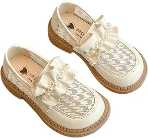 Girls School niform Loafer Flats Kids Leather Dress Shoes Pearl Mary Jane Slip On Platform Round Toe Dress Shoes