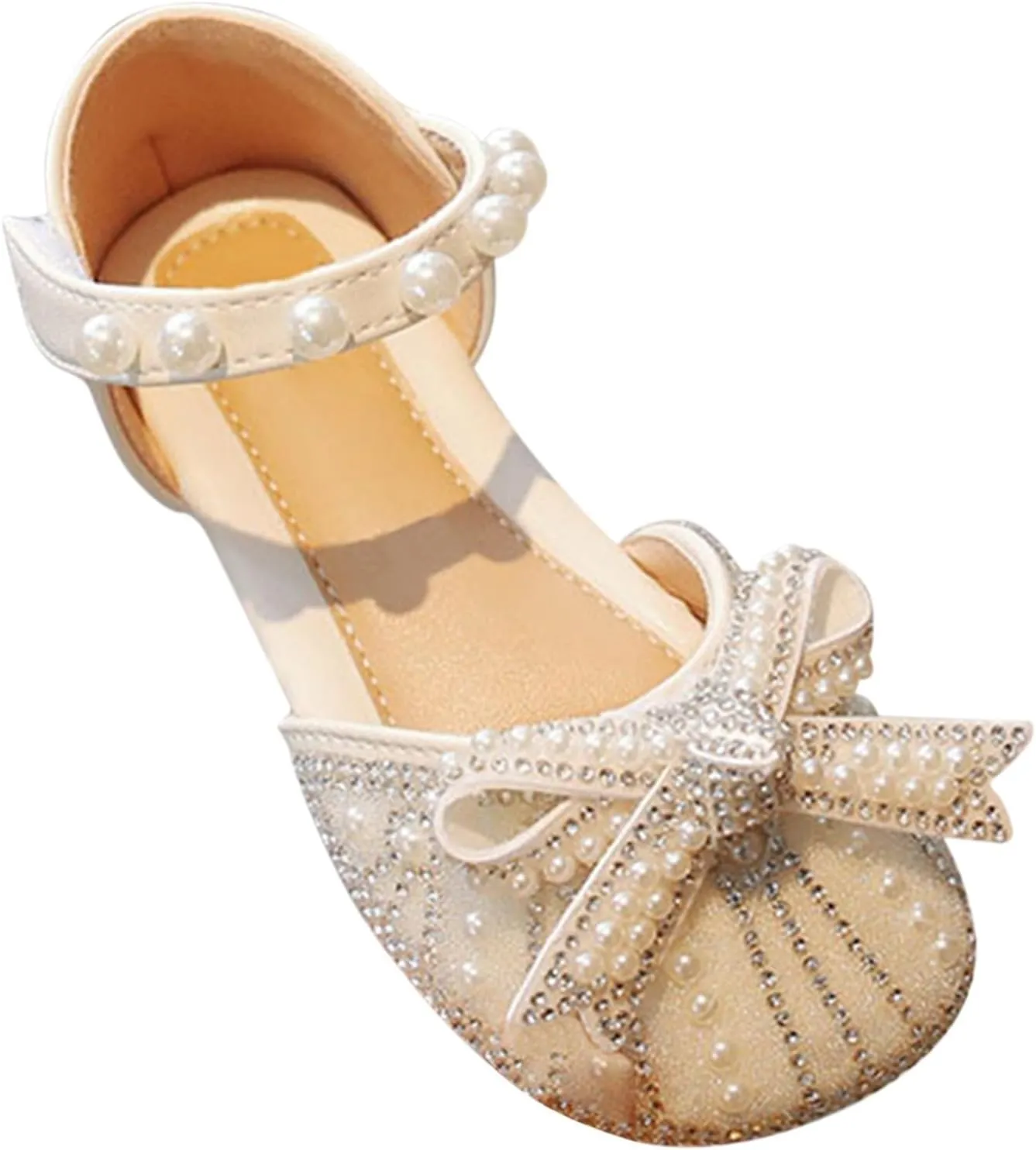 Girls Sparkly Princess Dress Shoes Kid Toddler Pearl Bow Wedding Party Flower Bridesmaids Mary Jane Ballet Flats