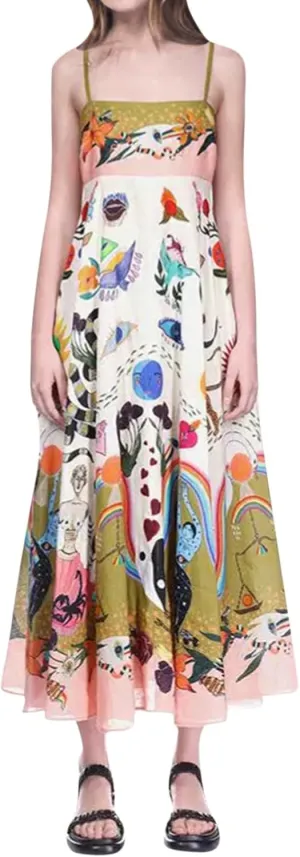 Hawaiian Dresses for Women Loose Striped Sleeveless Spaghetti Strap Boho Dress Flowy Graffiti Long Aline Sun Dress