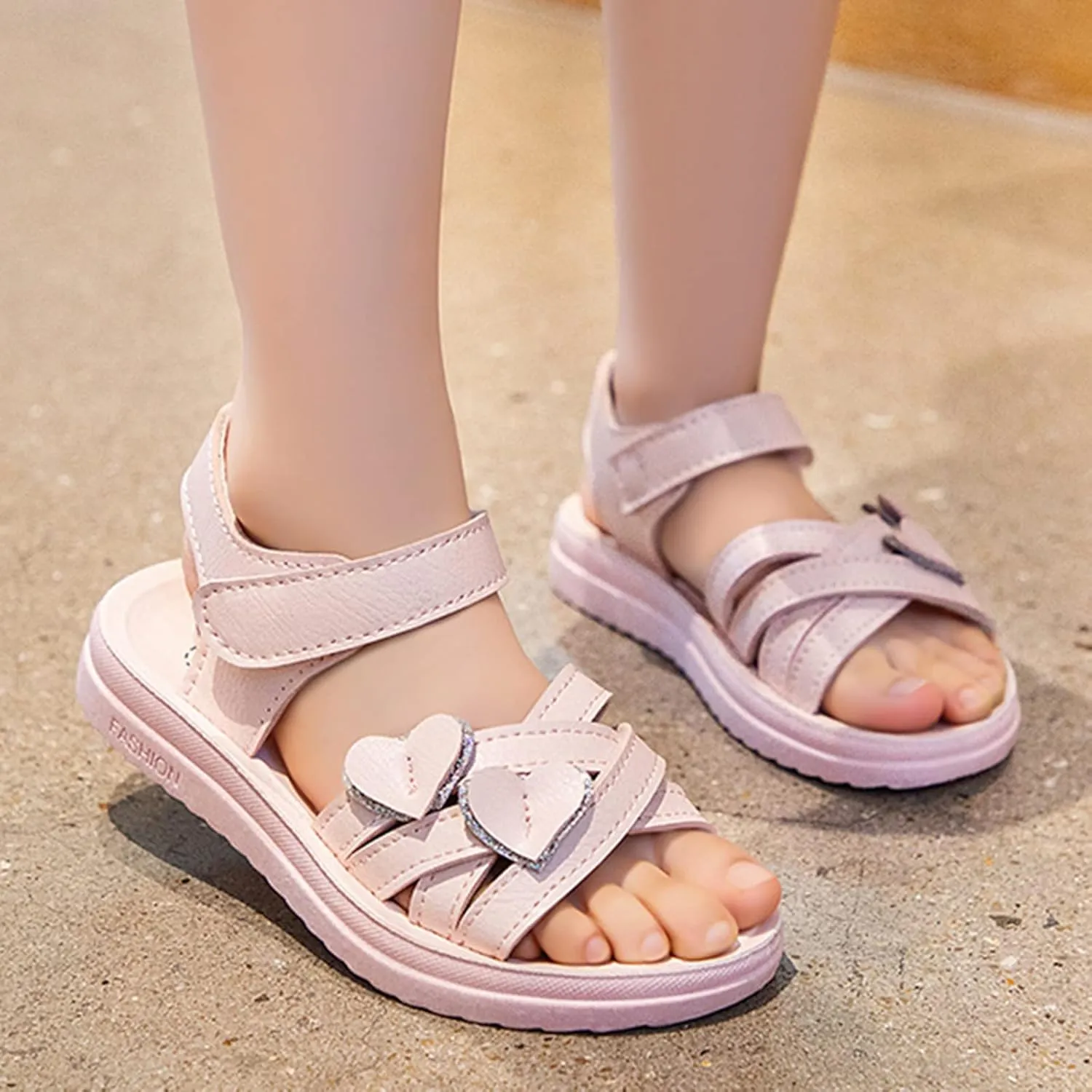 Heart Decorative Thick Sole Sandals for Girls Fashion Soft Sole Open Toe Comfortable Princess School Party Shoes
