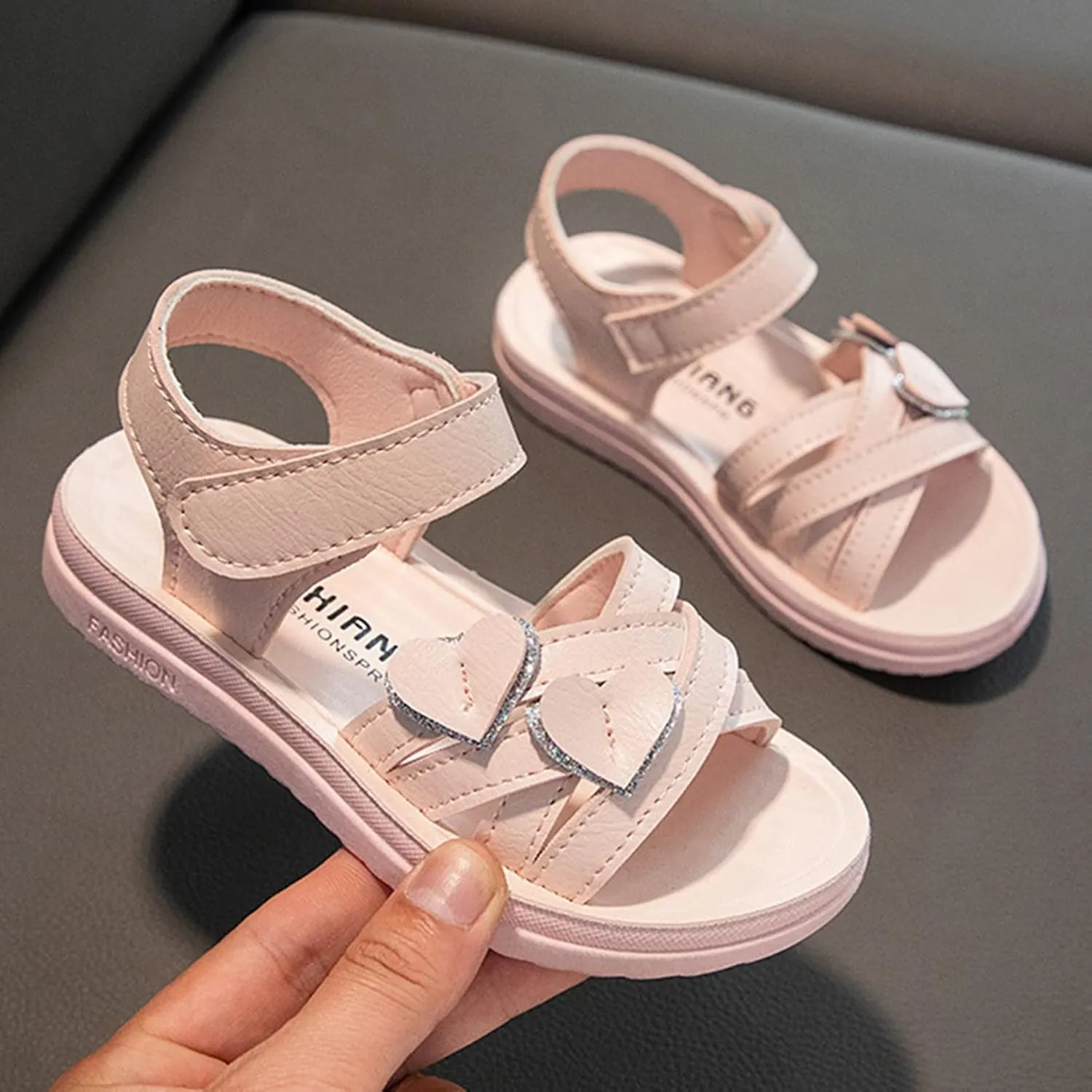 Heart Decorative Thick Sole Sandals for Girls Fashion Soft Sole Open Toe Comfortable Princess School Party Shoes