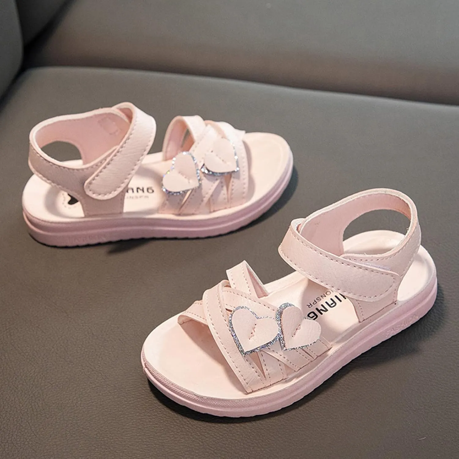 Heart Decorative Thick Sole Sandals for Girls Fashion Soft Sole Open Toe Comfortable Princess School Party Shoes