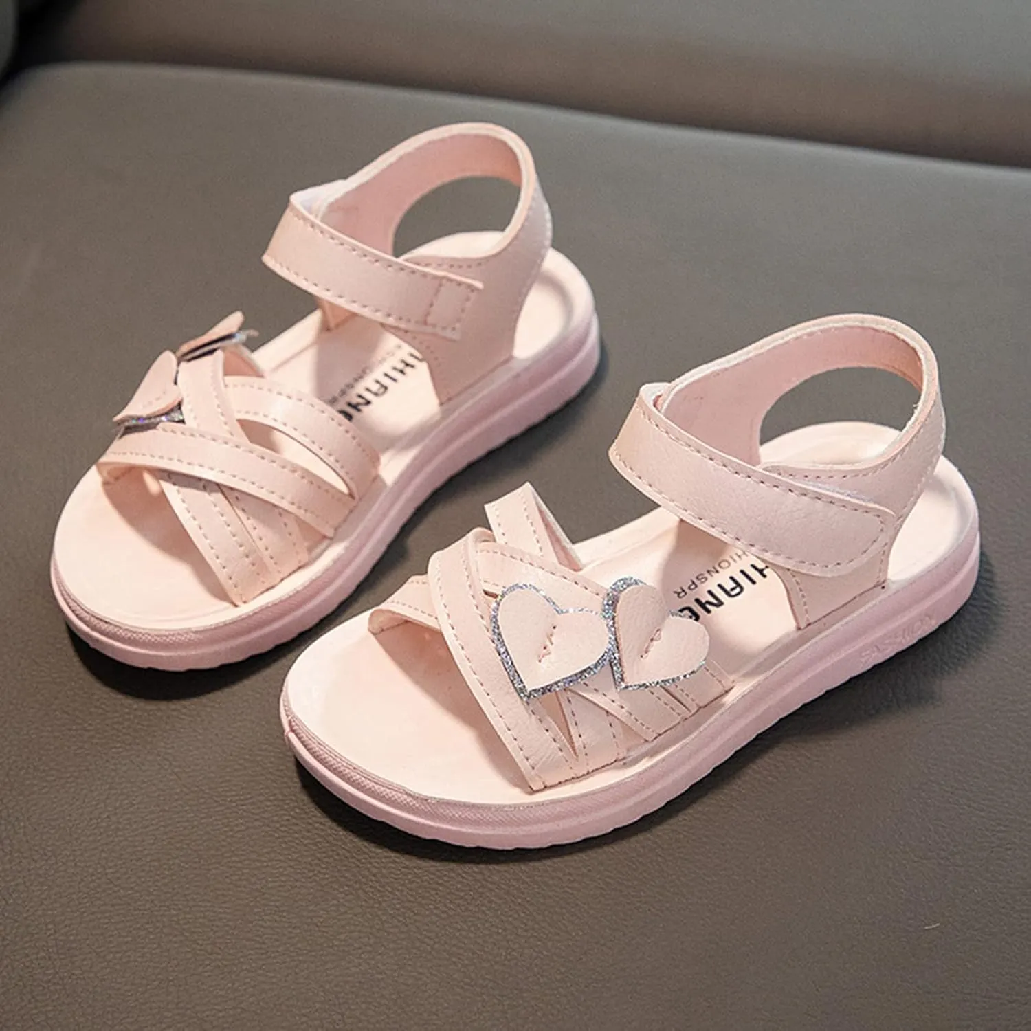 Heart Decorative Thick Sole Sandals for Girls Fashion Soft Sole Open Toe Comfortable Princess School Party Shoes