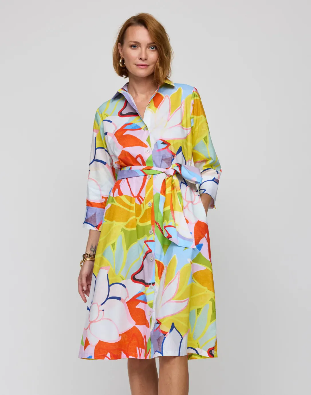 HINSON WU - TAMRON 3/4 SLEEVE DRESS IN LOTUS PRINT