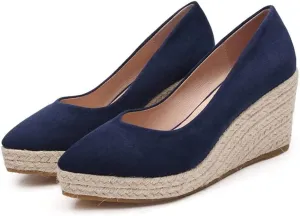 HOTRA Wedge Espadrilles for Women Lace Up Suede Platforms Pumps Shoes 10cm Casual Walking Shoes (Color : Blue, Size : 4 US)