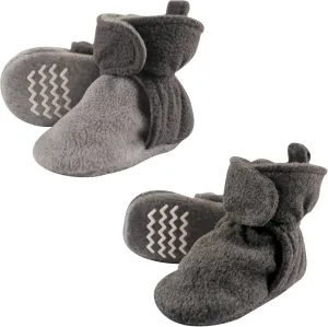 Hudson Baby Cozy Fleece Booties with Non Skid Bottom, 2 Pack, Charcoal, 6-12 Months