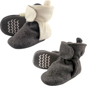 Hudson Baby Cozy Fleece Booties with Non Skid Bottom, 2 Pack, Charcoal Cream
