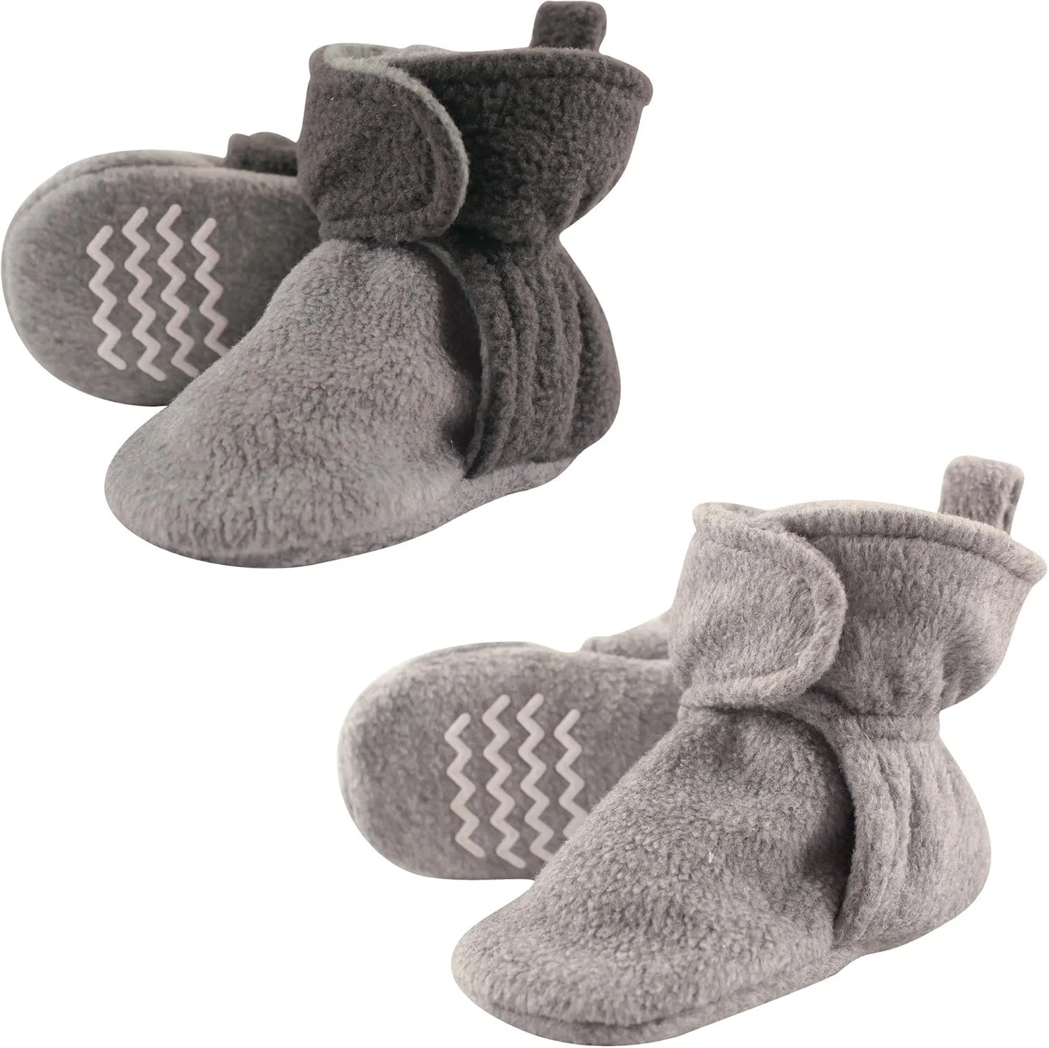 Hudson Baby Cozy Fleece Booties with Non Skid Bottom, 2 Pack, Light and Dark/Gray, 12-18 Months
