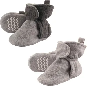 Hudson Baby Cozy Fleece Booties with Non Skid Bottom, 2 Pack, Light and Dark/Gray, 12-18 Months
