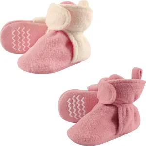 Hudson Baby Cozy Fleece Booties with Non Skid Bottom, 2 Pack, Pink Cream, 3T