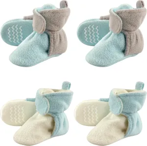 Hudson Baby Fleece Toddler Slipper Booties with Non Skid Bottom, 4 Pack