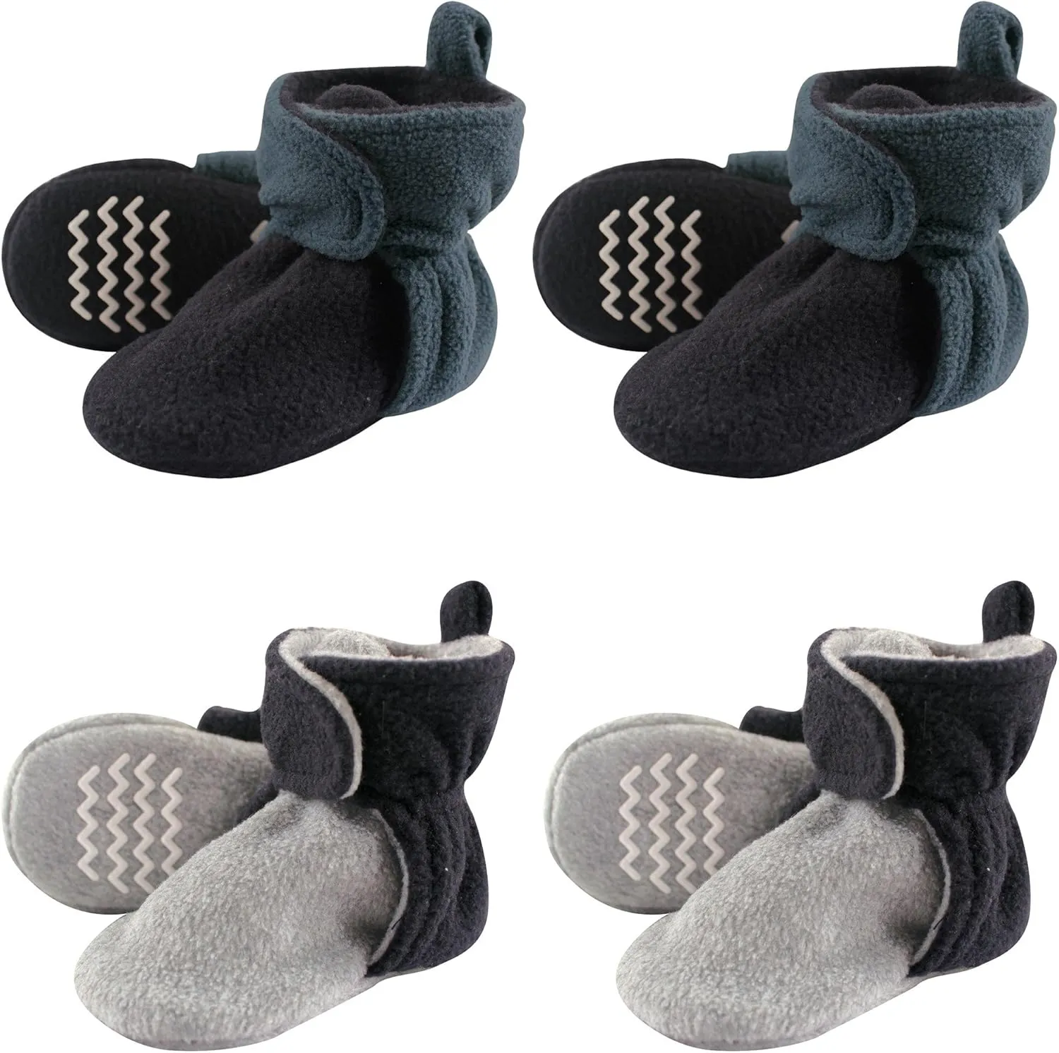 Hudson Baby Fleece Toddler Slipper Booties with Non Skid Bottom, 4 Pack