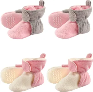 Hudson Baby Fleece Toddler Slipper Booties with Non Skid Bottom, 4 Pack